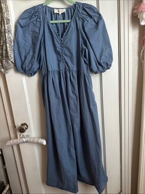 THE GREAT. Dusty Blue Button-Front Dress